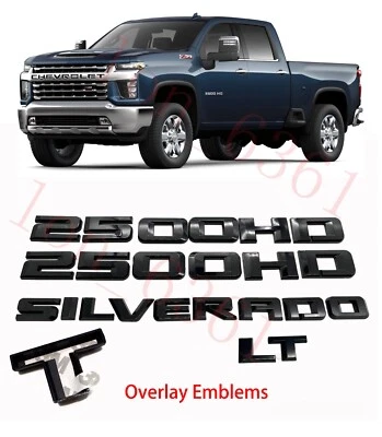 Chevrolet Silverado 2500HD 2020-2024 negro brillante emblema de puerta LT superposición Foto 1 de 4