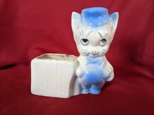 Vintage Pottery PORKY PIG-Hands Under Blue Bibs, Blue Hat Planter - Picture 1 of 6