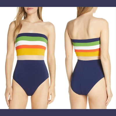 NUEVO $148 Robin Piccone Casey Colorblock Bandeau Traje de Baño de Una Pieza [Talla 6] #2471 Foto 1 de 4