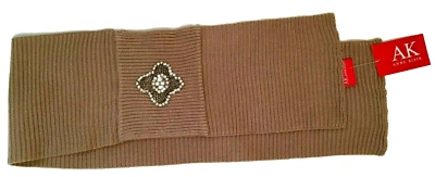 Cachecol de malha Anne Klein strass bege enfeitado 6"x39" bolso deslizante novo - Imagem 1 de 4