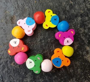 Chunky Childrens Wooden Bracelet Teddy Bears12mm -19mm Beads.Party bag filler - Picture 1 of 3