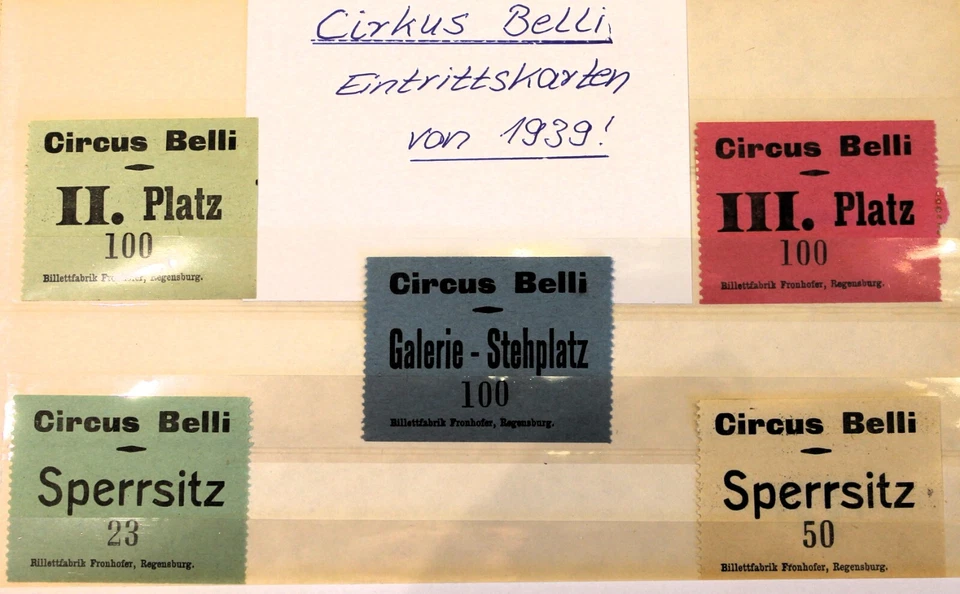 alte Zirkus Belli Eintrittskarten v. 1939 rückseitig !! Ungebraucht !! Selten !! - Bild 1 von 1