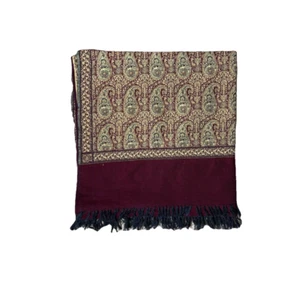Vintage Paisley Stunning Fabric Textile Throw Blanket Maroon Gold Intricate - Picture 1 of 9