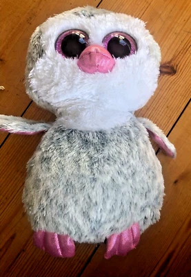TY Beanie Boos Plushy OWL Grey with pink Glitter Feet, Eyes and Beak - Image 1 of 4