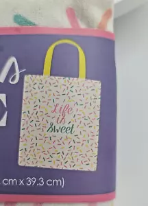 C R Gibson LIFE IS SWEET White w/Confetti Canvas Reusable Tote Shopping Bag NEW - Picture 1 of 5