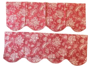 2 Waverly Williamsburg Scalloped Valance Jacobean Floral Chianti Everard Red - Picture 1 of 11