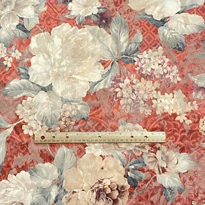 1.6 YD Vintage Floral Brocade Upholstery Fabric Brick Red - Picture 1 of 7