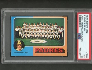 1975 Topps - Lista de verificación del equipo #146 San Diego Padres John McNamara PSA 3 en muy buena condición - Imagen 1 de 2