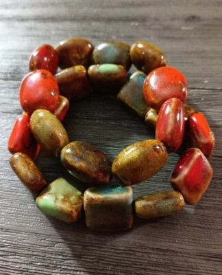 Lote de 2 pulseras de cerámica cuadradas redondas naranja verde azul Foto 1 de 4