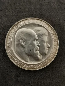 3 MARK ARGENT 1911 F WURTEMBERG GUILLAUME II & CHARLOTTE ALLEMAGNE / DREI SILVER - Picture 1 of 3