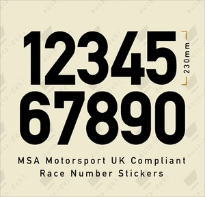 Motorsport UK Compliant 23cm Race Number Stickers - MSA Rally Competition Decals - Picture 1 of 22