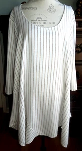 SOFT COMFY WHITE w/METALLIC STRIPES JONES & CO. LINEN LAGENLOOK TUNIC/DRESS 3X - Picture 1 of 5
