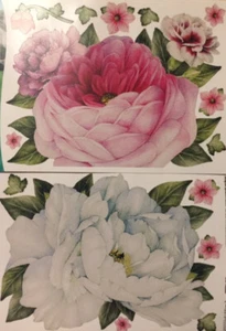 Pegatinas de pared de flores de jardín suave 15 calcomanías decoración 2 hojas de flores grandes - Imagen 1 de 1
