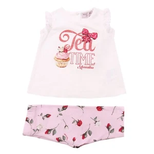 6554AC completo bimba girl MONNALISA white/pink cotton set kid - Picture 1 of 4