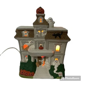 Pacific Rim Ceramic Light Up Electric Skeleton's House Halloween Decor Ghost - Picture 1 of 22