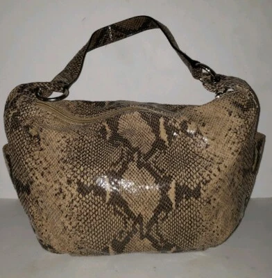 TALBOTS khaki Tan Gray Snakeskin Look Fabric Zip Shoulder Bag Purse  - Image 1 of 4