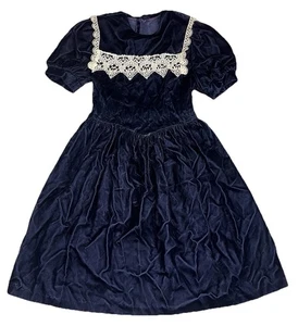 Vintage Jessica McClintock Gunne Sax Dress Girls Size 10 Blue Velvet Formal Gown - Picture 1 of 8