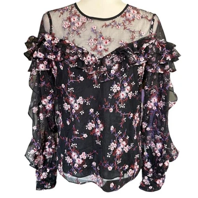 Top Parker Negro Floral Bordado Transparente L/L Pequeño Capricho Romántico Gótico Vampiro Foto 1 de 4