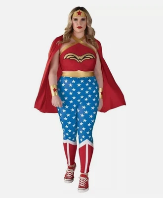Disfraz Mujer Maravilla DC Comics Leggings Capa Halter Halloween Plus XXL 18-20 NUEVO Foto 1 de 4