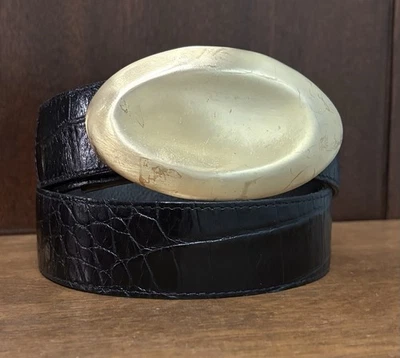 "Cinturón de cuero en relieve de cocodrilo negro de colección talla M/28-30 1,5"" ancho moda Bkl usado en excelente estado" Foto 1 de 4