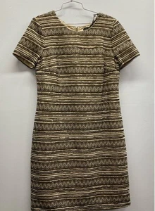 Black Saks Fifth Avenue Women's Black/Gold Short Sleeve Dress Sz 12 NWT - Picture 1 of 5