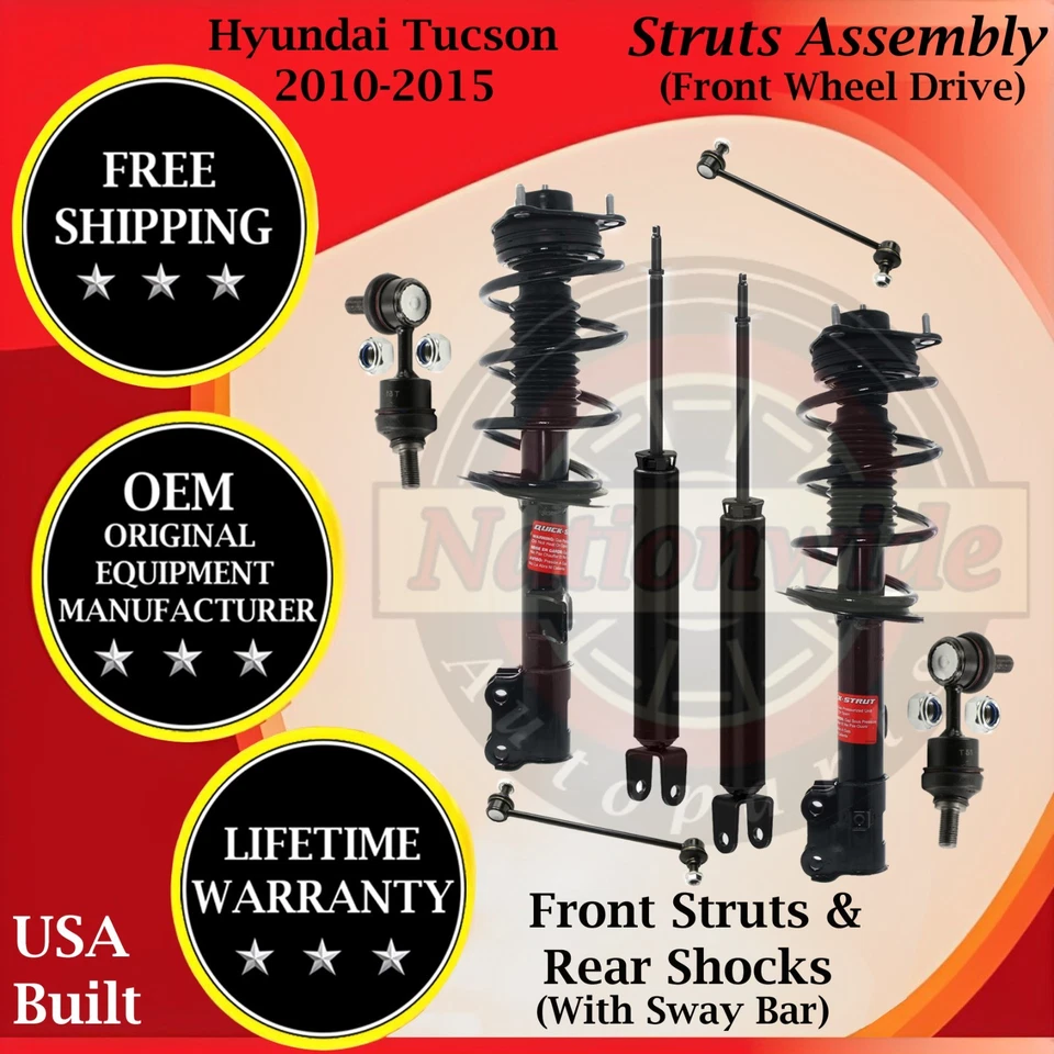 Monroe OEM Front Strut & Rear Shock W/ Sway Bar For 2010-2015 Hyundai Tucson 2WD - Изображение 1 из 4