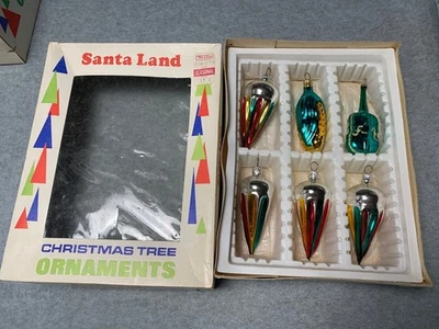 Santa Land Vintage Glass Christmas Tree Ornaments Set 6 Multicolor Teardrop Shap - Image 1 of 4