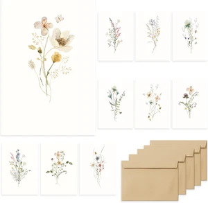Tarjetas en blanco, tarjetas de felicitación en blanco paquete de 4x6, 40 - elegante diseño floral en blanco verde... - Imagen 1 de 7