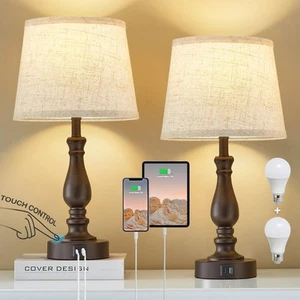 Table Lamps for Bedrooms Set of 2 - Touch Bedside Lamps with USB C+A Ports - ... - Picture 1 of 9