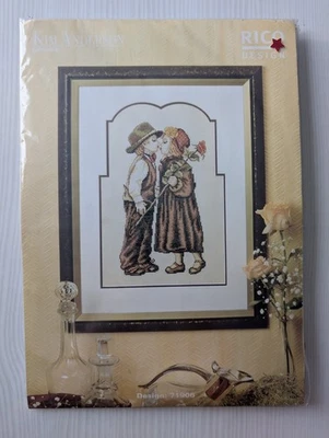 Rare Vintage 1998 Rico Design Kim Anderson Art Deco Boy & Girl Kiss Cross Stitch - Image 1 of 2