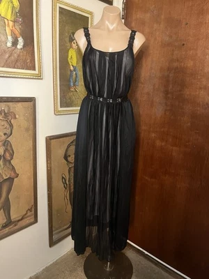 VTG  1940’s ROGERS NO-RUN Sheer Black Silk Nightgown Old Hollywood Slip Dress 36 - Image 1 of 4