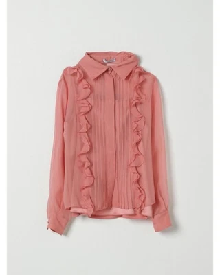 Dolce & Gabbana Silk Blouse with Ruffles and Pleats Kids Pink Shirts - Image 1 of 3