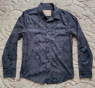 RARE HOWE Cowboy Punk Casual Button Up Dress Shirt Flowers Guns Men's Sz S - Image 1 of 4