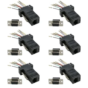 6x DB9 9-Pin RS232 Serial Port Female to RJ45 Female Network Adapter 8P8C Black - Picture 1 of 1