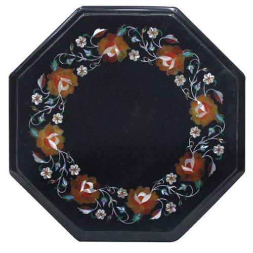 12" Marble side end Table Top semi precious stones inlay art handicraft work - Image 1 of 1