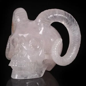 Calavera con cuernos de cristal de cuarzo rosa natural de 4,41" #32O63 - Imagen 1 de 8