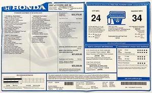 2007 Honda Accord 4DR SE New Car Window Sticker OEM Label Kuhn Tampa Florida - Foto 1 di 3