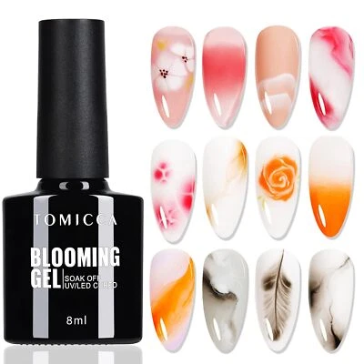 TOMICCA Clear Blooming Gel Nail Polish Soak Off UV LED Marble Watercolor Nail Art Design