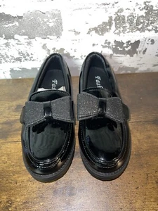 NWT! Mia Belle Girls Sparkle Bow Patent Vegan Leather Loafers Black Size Kids 11 - Picture 1 of 5