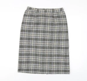Country Casuals Womens Grey Plaid Wool A-Line Skirt Size 14 Zip - Picture 1 of 10
