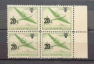 URUGUAY - AIR MAIL - YVERT # A193 - LOT OF 4 BLOCK STAMPS MH - Picture 1 of 2