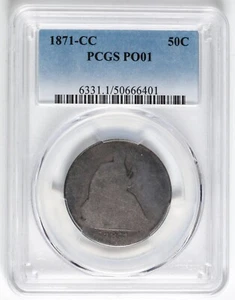 Medio dólar sentado 1871-CC bola baja graduación profesional PO01 fecha clave - PCGS vista real - Imagen 1 de 6