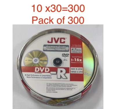 300 x JVC DVD-R 16x Speed 4.7GB 120 mins Premium Grade Blank Discs Spindle - Image 1 of 2