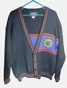 Vintage 80's 90's Bugle Boy Club Cardigan Sweater Black Men's Size L - Picture 1 of 4
