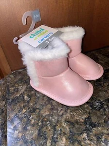 NEW CHILD OF MINE BY CARTERS Pink SPARKLY INFANT GIRLS Booties 3-6 Months - Picture 1 of 9