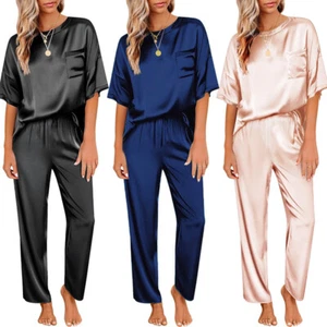 Damen Kurzarm Seide Pyjama Set Weich Satin Nachtwäsche Homewear Nachtwäsche USA - Bild 1 von 15