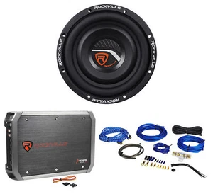 Rockville W8T4-S4 8" flach 1000 Watt Slim Auto Subwoofer Sub + Verstärker + Verstärker Kit - Bild 1 von 11