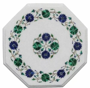18" White Marble Coffee Table Inlay Floral Precious Stone Console Furniture Deco - Picture 1 of 8