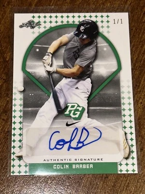 COLIN BARBER 2018 LEAF PERFECT GAME AUTOGRAPH GREEN BLANK BACK #1/1 Astros - Image 1 of 3