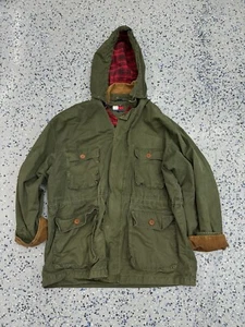 VTG Tommy Hilfiger Green Canvas Red Plaid Lined 90s Chore Barn Size L  Work Coat - Picture 1 of 4